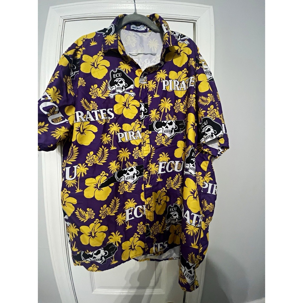 BWM Global East Carolina Pirates ECU Hawaiian Button-Up Shirt Purple Gold